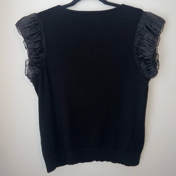 Sioni Milano Black Ruffled Tulle Sleeve Knit Top Large - Picture 9 of 11